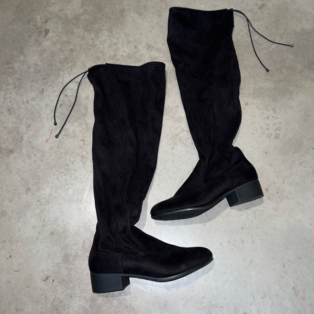Black Slide On Slouch Boots - Picture 1 of 3